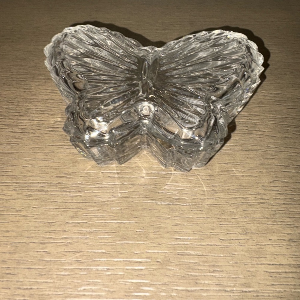 Vintage glass butterfly shaped lidded trinket dish